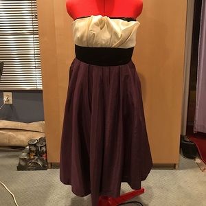Strapless dress with cream bodice & purple bottom